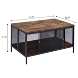 ZUN Antique Oak and Black Coffee Table with 4 Sliding Doors B062P181364