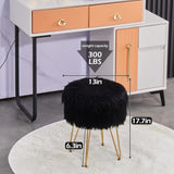 Faux Fur Storage Ottoman Round Furry Vanity Stool with Marble Tray, Compact 95916747