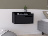 Winchester Floating Nightstand, Modern Dual-Tier Design with Spacious Single Drawer Storage, Black B097P199742