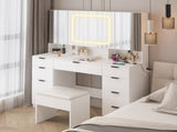 Large Vanity Table Set with 3 Opening Mirrors and LED Lights, Vanity Table with Full Storage Behind 92358029