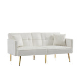 Cream White Velvet Futon Sofa Bed with Gold Metal Legs W58849088