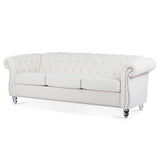 ZUN 84.65" Rolled Arm Chesterfield 3 Seater Sofa W68058494