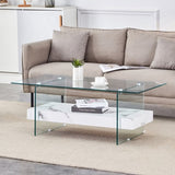 ZUN 43.3 Inch Modern Two-Tier Coffee Table - An Elegant Combination of Clear Glass and White Marble W2920P226070