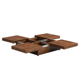 ZUN Square Marble Veneer Coffee Table Sliding Top with Storage in Walnut 39.4'' 13693693