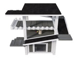 4 Tiers Outdoor Cat House Weatherproof Cat Tree Tower with Waterproof Roof and 2 Doors , Feral Cat 21197989