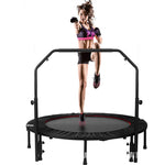 ZUN 48" Foldable Mini Trampoline Max Load 300lbs, Fitness Rebounder with Adjustable Foam Handle, 66837725