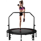 ZUN 48" Foldable Mini Trampoline Max Load 300lbs, Fitness Rebounder with Adjustable Foam Handle, 66837725