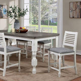 Majestic Rustic Counter Height 2pc Dining Chairs Set Antique White Solid wood Gray Fabric Cushions B011110878