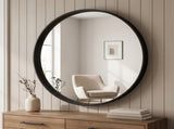 30" Round Bathroom Mirror Vanity Wall Mounted Mirror with Deep Frame, Black 88869193