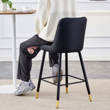 ZUN Modern Black PU Bar Stool - Gold Decorated Legs with Comfortable Resting Beam.Set of 2 W1151P210453