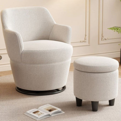 ZUN 360&deg;Swivel Accent Chair with Ottoman, Lounge Sofa with Nail Trim, Living Room Chairs, Bedroom Chair, W2113P237038