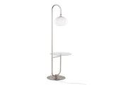 Trombone Contemporary Floor Lamp in Nickel Metal with Clear Glass Shelf B202P224196