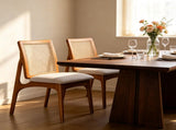 Set of 2 Mid Century Modern Rattan Dining Chairs, Solid Rubber Wood Frame Dining Side Chairs with 72703501