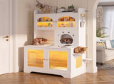 3-Tier Cat Litter Box Enclosure with Storage Cabinet, Hidden Cat Washroom Furniture with Fluted N704P490436K