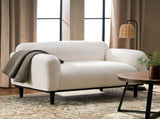 Boucl Fabric Loveseat Sofa - 50 Inch White Upholstered 2-Seater with Black Legs, Comfortable & N762P407898W