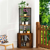 Corner Shelf with Doors, 65" Cabinet with Shelves & Wine Glass Rack, 6 Tier Bookshelf Display T3177P268172