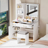 Makeup Vanity Desk with Mirror and Lights, White Vanity Table with Power Outlet and 3 Lighting 36486107