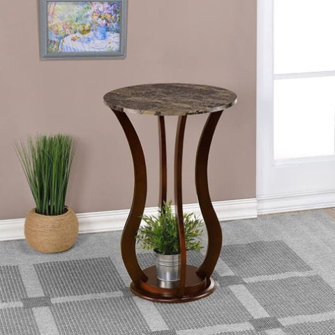 ZUN Brown Round Accent Table with Faux Marble Top B062P145501