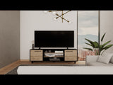 Tv Stand for TVs up 60", Two Cabinets, Three Shelves, Five Legs, Espresso / Pine B097132985