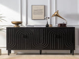 Modern Black Sideboard Cabinet with Decorative Nailhead Accents, Stylish Storage Solution for Dining 93430200