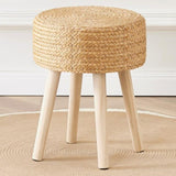 ZUN Round Ottoman Footstool Natural Seagrass Foot Stool Pouf Ottomans with Solid Wood Legs Hand Weave 67619336