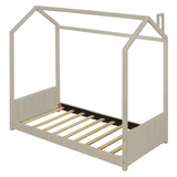 Twin Size Velvet House Bed Wood Bed, Beige 13139946