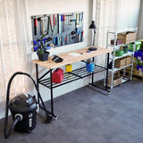 Foldable Hardwood Workbench Adjustable Wood-Top Utility Table with Locking Casters 11323041