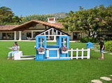 Outdoor Playhouse, Wooden Kids Play House w/Picnic Bench, Half Door, Windows, Mailbox, Fence, W2644P368997