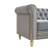 Chesterfield Velvet Sofa 84.65 inch for Living Room Light Grey Color W579P326878