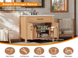 30" Bathroom Vanity with Resin Sink, Solid Wood Frame Bathroom Sink with Adjustable Shelf, N710P405952P