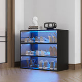 ZUN Black Glass Door Shoe Box Shoe Storage Cabinet With RGB Led Light 45193660