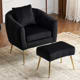 Velvet Accent Chair Set Barrel Chair with Ottoman Modern Club Chair Reading Armchair with Lumbar 57668253