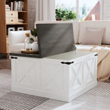Farmhouse Coffee Table, Square Wood Center Table with Large Hidden Storage Compartment for Living T3609P332412