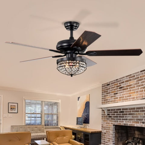 ZUN Modern Design Living Room 52 Inch Decorative Crystal Chandelier Ceiling Fan With Light W1592139377