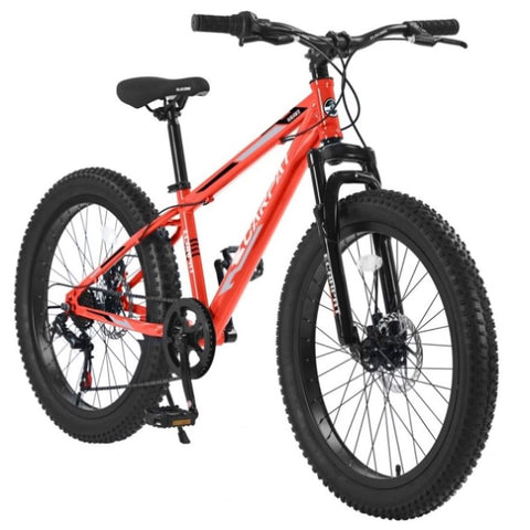 ZUN S24109 Elecony 24 Inch Fat Tire Bike Adult/Youth Full Shimano 7 Speeds Mountain Bike, Dual Disc W709P174686