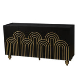 Modern Fluted Sideboard Buffet with Storage, Curve Element with Strict Lines, 4 Doors Storage W1445P256479