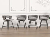 28" Bar Chair Linen Woven Bar Stool Set of 2,Black legs Barstools No Adjustable Kitchen Island W2189131981