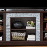 ZUN TV Media Stand with with Faux Stacked Stone Surround, Modern Entertainment Console with Open Storage W1758P187684