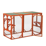 ZUN Wooden Cat House, Outdoor Cat Cage with Water-proof Asphalt Planks and Cat Perches, Orange W2181P151887