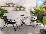 3-Piece Outdoor Bistro Set, Folding Chairs & Glass Table, Black 01009703
