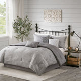 7 Piece Printed Seersucker Comforter Set Grey Queen B03597114