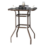 ZUN Wrought Iron Glass High Bar Table Patio Bar Table Brown 75817084