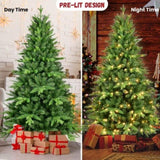 ZUN 7FT PE And PVC Christmas Tree with Lights, Unique Christmas Tree Prelit with 1692 Branch Tips,450 W1773P199081