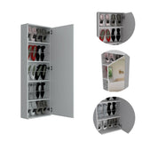 ZUN Leto Wall Mounted Shoe Rack With Mirror, Single Door, Capacity For Ten Shoes -White B20091928