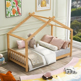 Twin Size House Platform Bed with Headboard and Footboard,Roof Design,Natural WF284064AAD