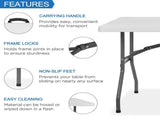 6 Foot Folding Table,White Plastic Folding Table,Built-in Handle,Indoor Outdoor Table for Picnic 87444782