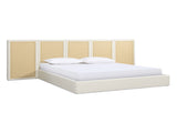 Capri Extended Headboard Cane Platform Bed, Antique White Polyester B2719P385740