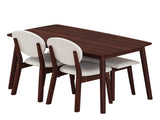 1 Table 2 Chairs 1 Bench Dining Set, Rubber Wood Frame with Beige Upholstered Seats, Deep Walnut 24362800