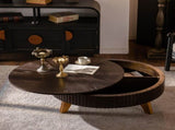 39.37" Retro Round Coffee Table with Storage Space, Suitable for Living Room and Office, Brown W757P379484