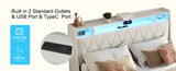 Queen Bed Frame with Ergonomic Headboard, Platform Bed Frame Queen Size with Outlets & Charger & LED W3107P327867